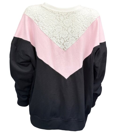 Torrid Pink & Black Colorblock Super Soft Fleece w/ Lace Yoke - Womens Size 0/L - Picture 2 of 7